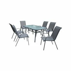 Discount 🤩 Australia Only - Marquee 7 Piece Steel Sling Back Outdoor Setting Charcoal 😍